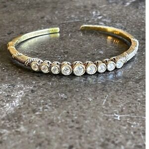 Judith Ripka‎ Sterling Silver 925 Gold Vermeil Cuff Bracelet CZ  Rope Detail